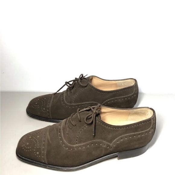 Manolo Blahnik Brown Suede Leather Cap Toe Oxfords Lace Up Dress Shoes Men Sz 7M main image 4